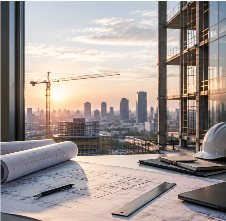 Contemporary construction architecture representing ConstructGrid's professional background
